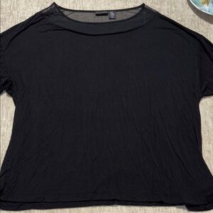 2X Tahari Black top mesh oval neck 3/4 sleeve rayon tunic